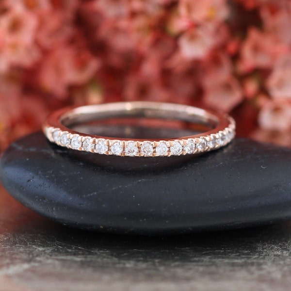 Petite Diamond Wedding Ring in 14k Rose Gold Half Eternity Band Women Wedding Band Diamond Anniversary Ring Stackable Ring Gold or Platinum