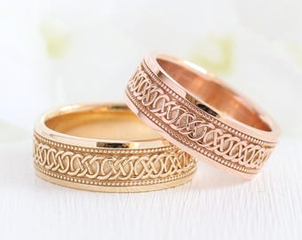 Solid 14k Rose Gold Infinity Celtic Knot Men's Wedding Band