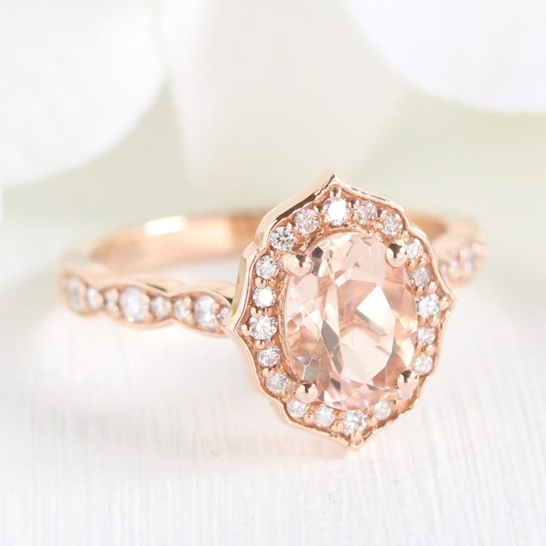 Vintage Floral Oval Morganite Engagement Ring in 14k Rose Gold - Etsy