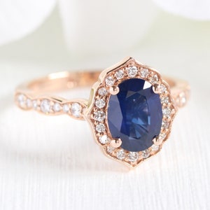 Vintage Floral Sapphire Engagement Ring in 14k White Gold - Etsy