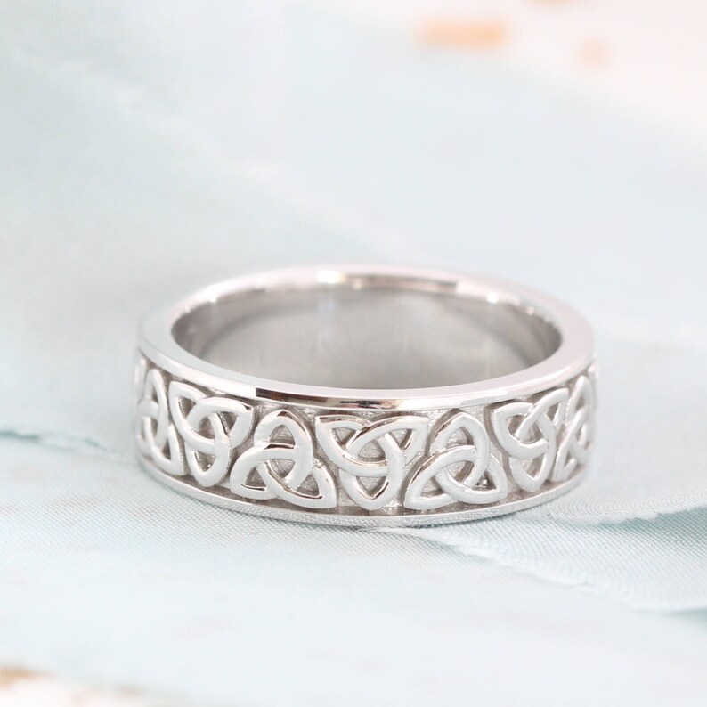 Trinity Celtic Knot Wedding Band in 14k Rose Gold Unique Mens Etsy