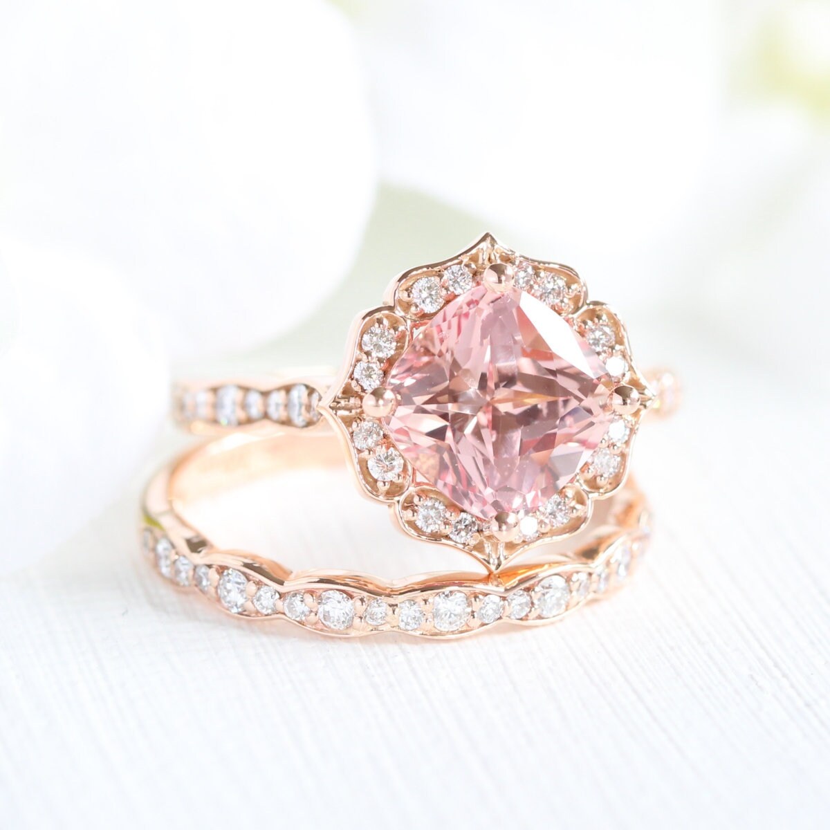 Peach sapphire on sale wedding set