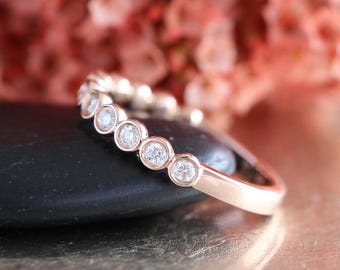 Natürlicher Diamant Ehering 14k Roségold Lünette gesetzt Diamant Ring, Diamant Ehering Stapel, April Birthstone Ring auf Lager (größenverstellbar)