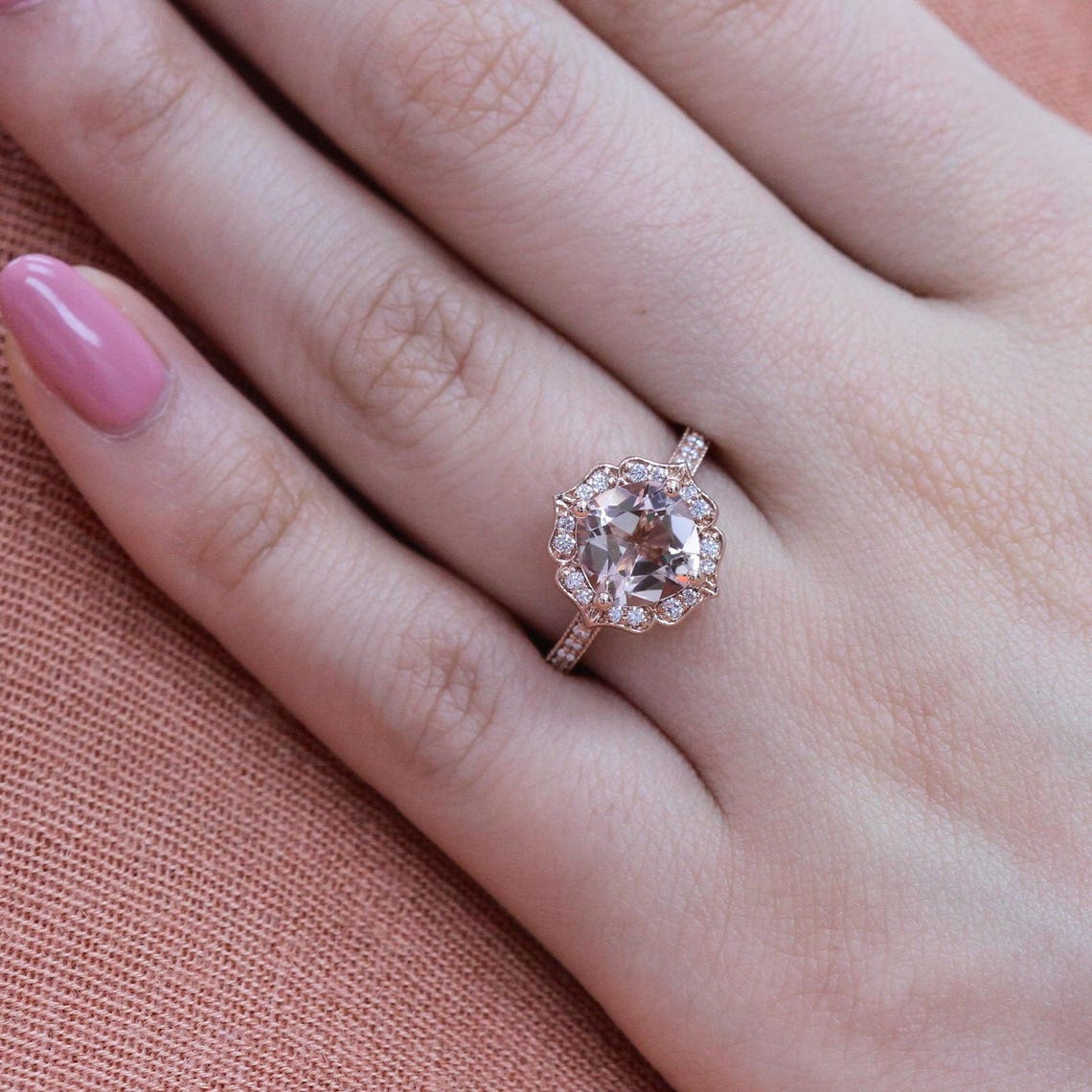 Vintage Floral Morganite Engagement Ring in 14k Rose Gold | Etsy