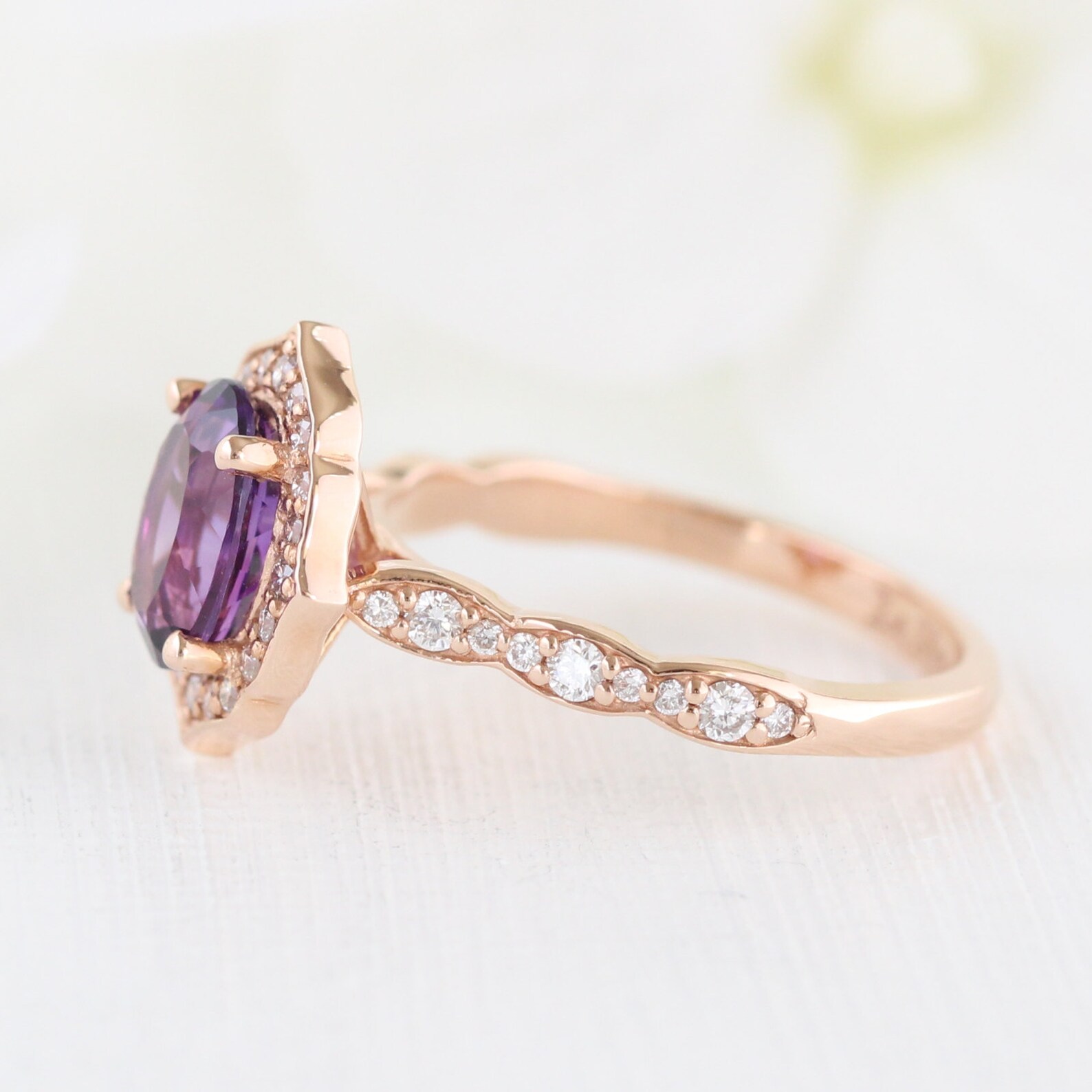 Vintage Floral Amethyst Engagement Ring in 14k Rose Gold Etsy
