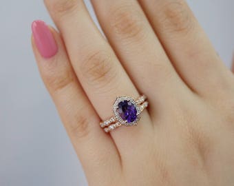 F&T JEWEL Purple Amethyst Jewelry Vintage Wedding Engagement Ring For Women Rings