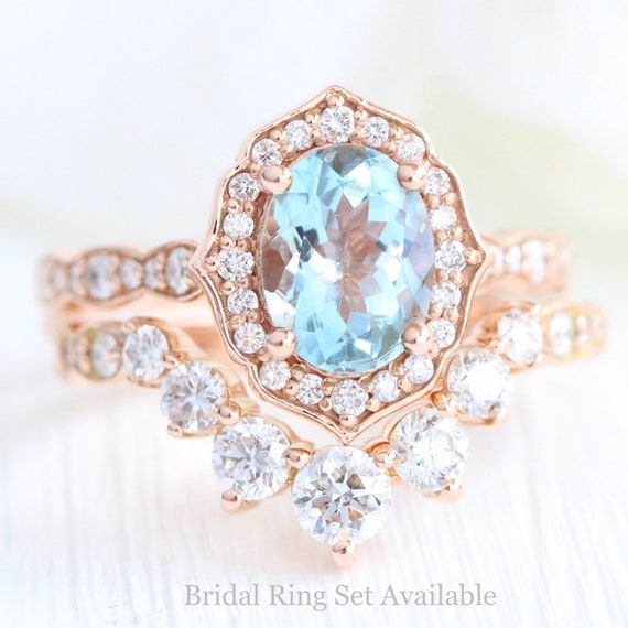 Oval Aquamarine Engagement Ring Aquamarine Floral Ring Rose -  Sweden