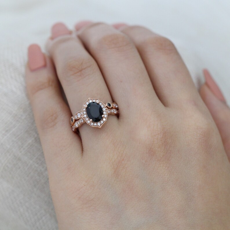 Black and White Diamond Vintage Floral Engagement Ring Wedding Etsy