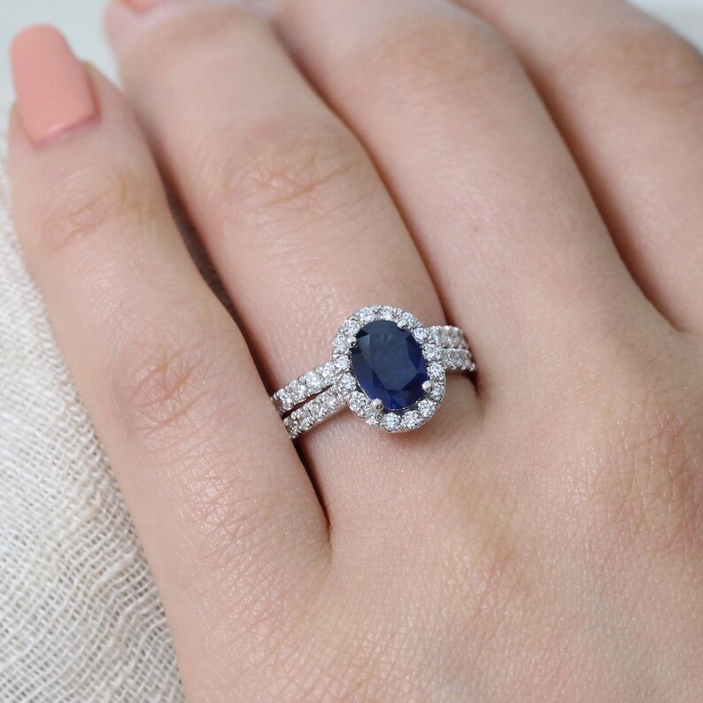 Bridal Set Natural Sapphire Engagement Ring Diamond Wedding | Etsy