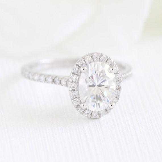 Forever One Moissanite Engagement Ring Halo Diamond Ring in | Etsy
