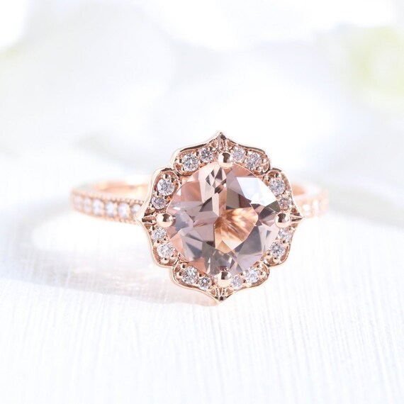 2 Carat Morganite & Diamond Vintage Engagement Ring 14K Rose Gold – Bliss  Diamond