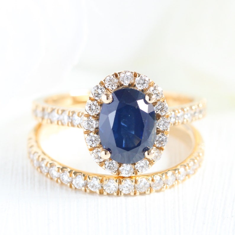 Bridal Set Natural Sapphire Engagement Ring Diamond Wedding Etsy