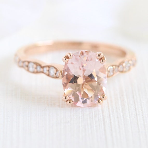 Solitaire Morganite Engagement Ring in 14k Rose Gold Scalloped