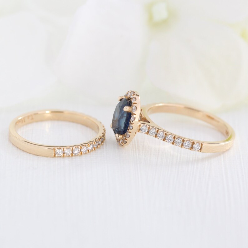 Bridal Set Natural Sapphire Engagement Ring Diamond Wedding Etsy