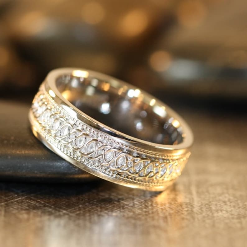Infinity Celtic Knot Wedding Band 14k White Gold Unique Mens Etsy