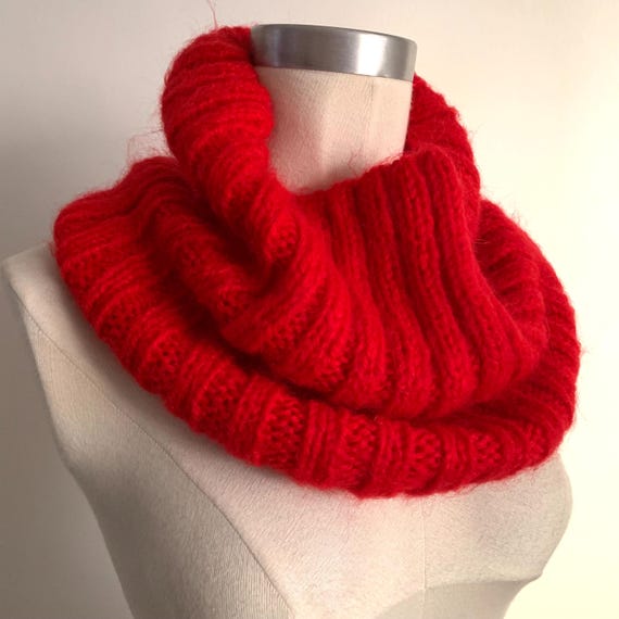 Vintage Soft Angora Wool Knit Cowl Scarf Snood Festive Knitwear