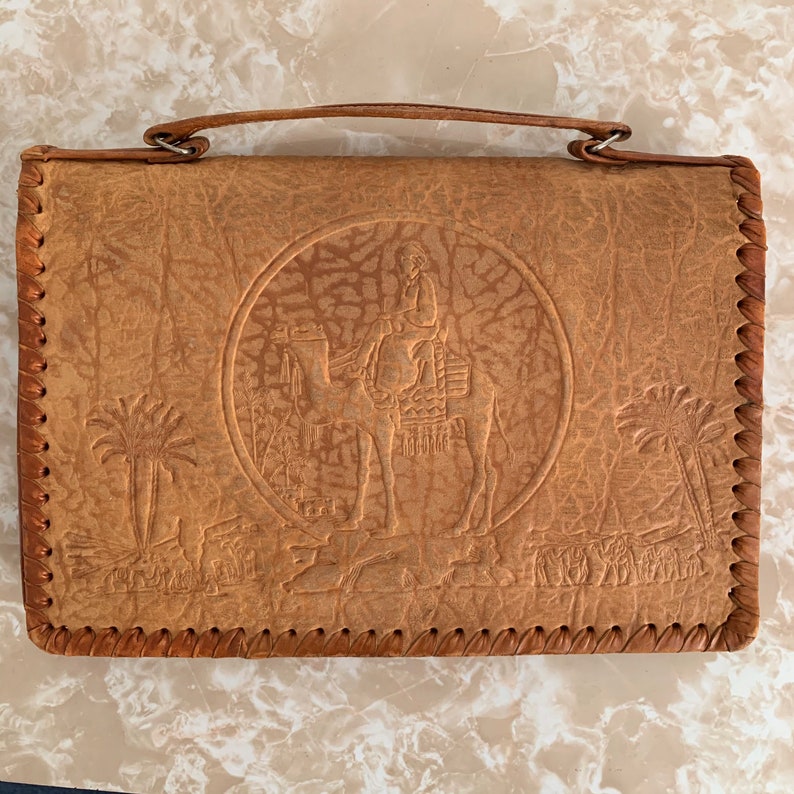 Vintage Tooled Leather Egyptian Revival Clutch Bag Satchel Etsy