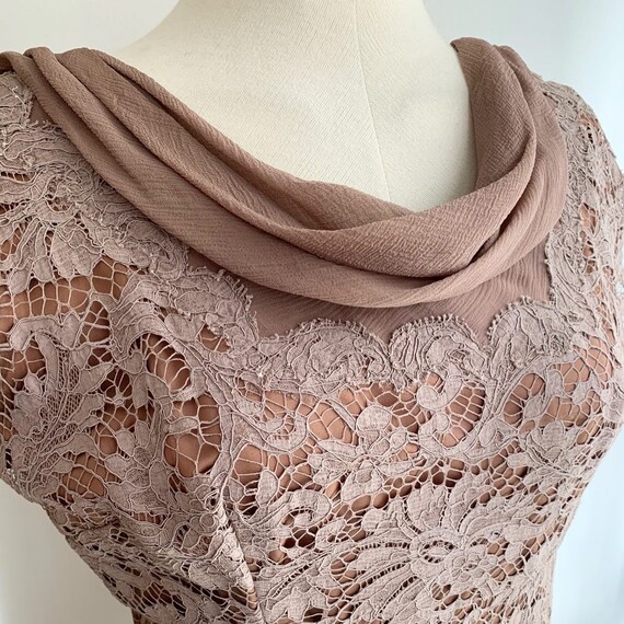 1950's "Mary Black Model" Mauve Silk and Lace Coc… - image 2