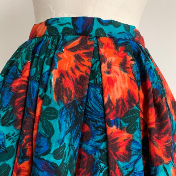 1950's Abstract Floral Rose Print Full Skirt - Mi… - image 3