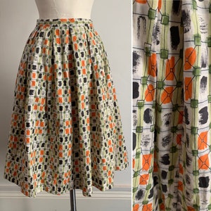 Saia estampada de formas geométricas “Prova” dos anos 1950, meados do século - VLV - Mrs Maisel - Tamanho XS