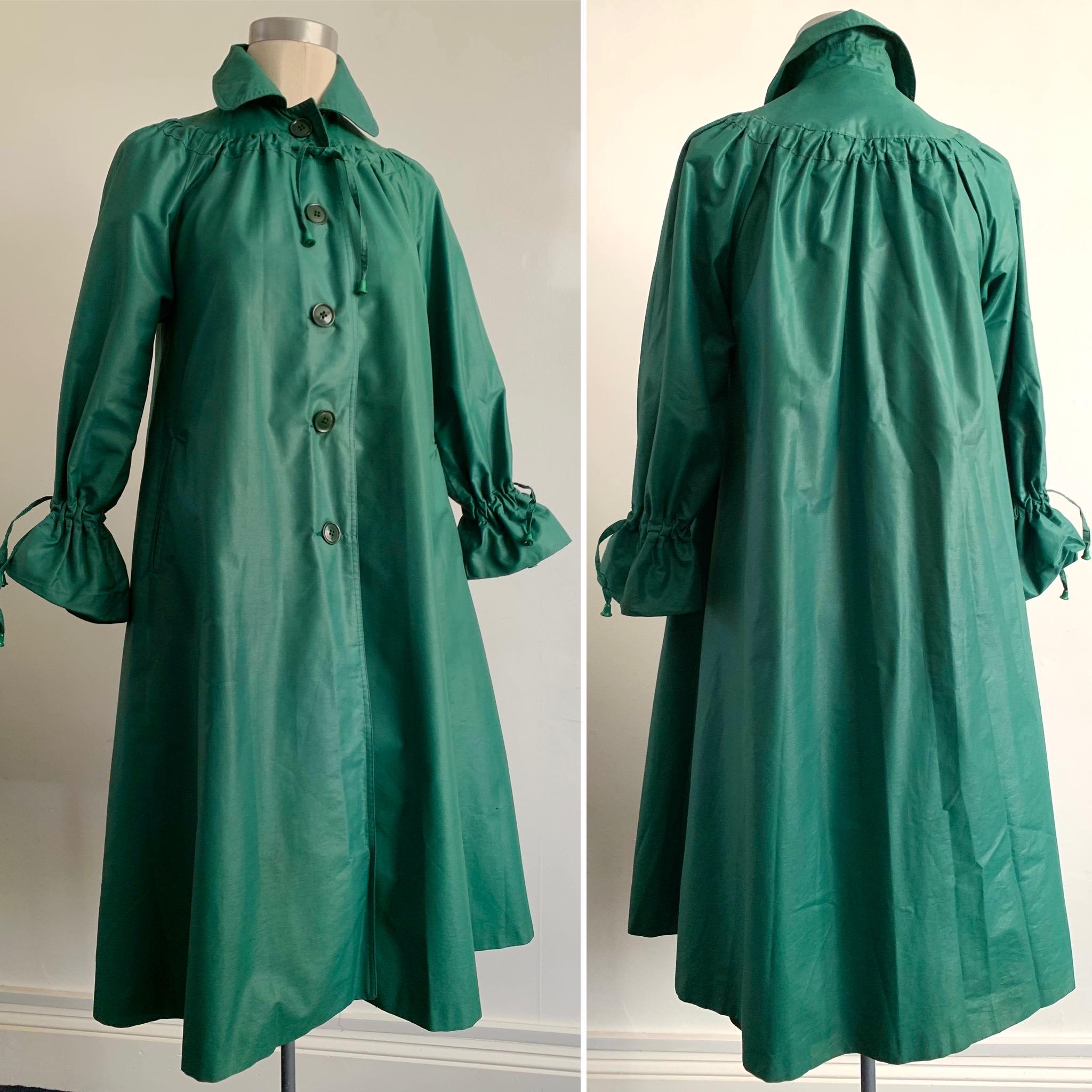 Gabardina clásica verde de los años 60 - Impermeable - Gabardina - Abrigo - Abrigo de corte A de artista - Bardot - Talla S - Reino Unido 8/10