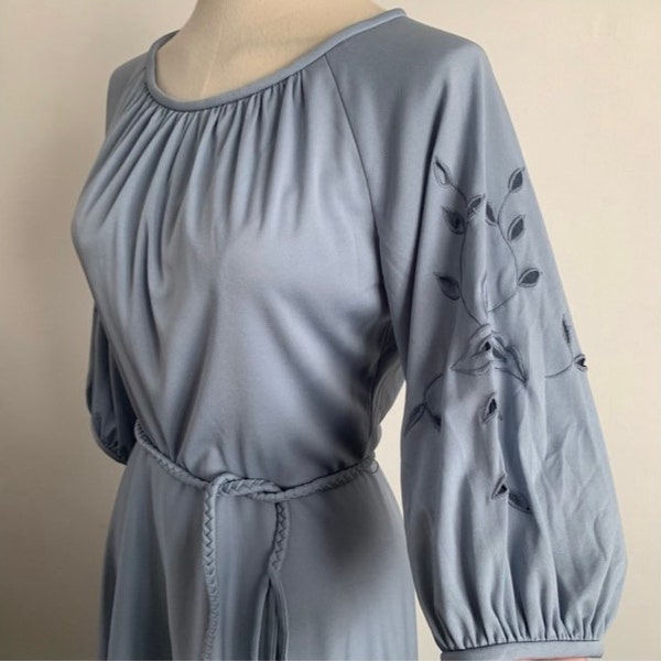 Vintage 1970's Soft Periwinkle Blue "Marisa at Kitty Copeland" Vestido recortado - Ossie Clarke Inspired - BoHo - Londres - Reino Unido 12