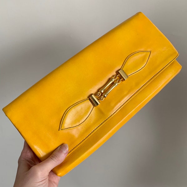 Mustard 1960’s “Jade Creation” Faux Leather Vinyl Clutch Bag - Purse - Handbag