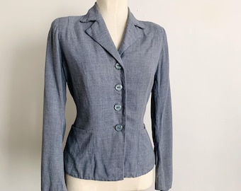 Preciosa chaqueta de traje azul grisáceo de finales de los años 40 y principios de los 50. Madman, VLV, Goodwood, Renacimiento, Dita Von Teese, talla S (Reino Unido 10).