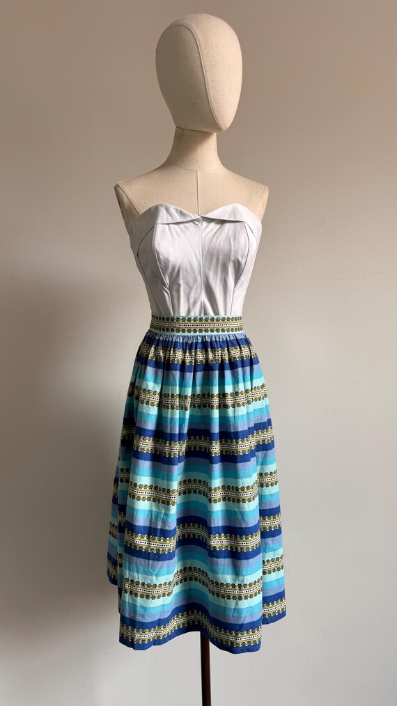 Clare Striped Cotton Skirt - Mushroom, Navy Blue, Red, Sky Blue