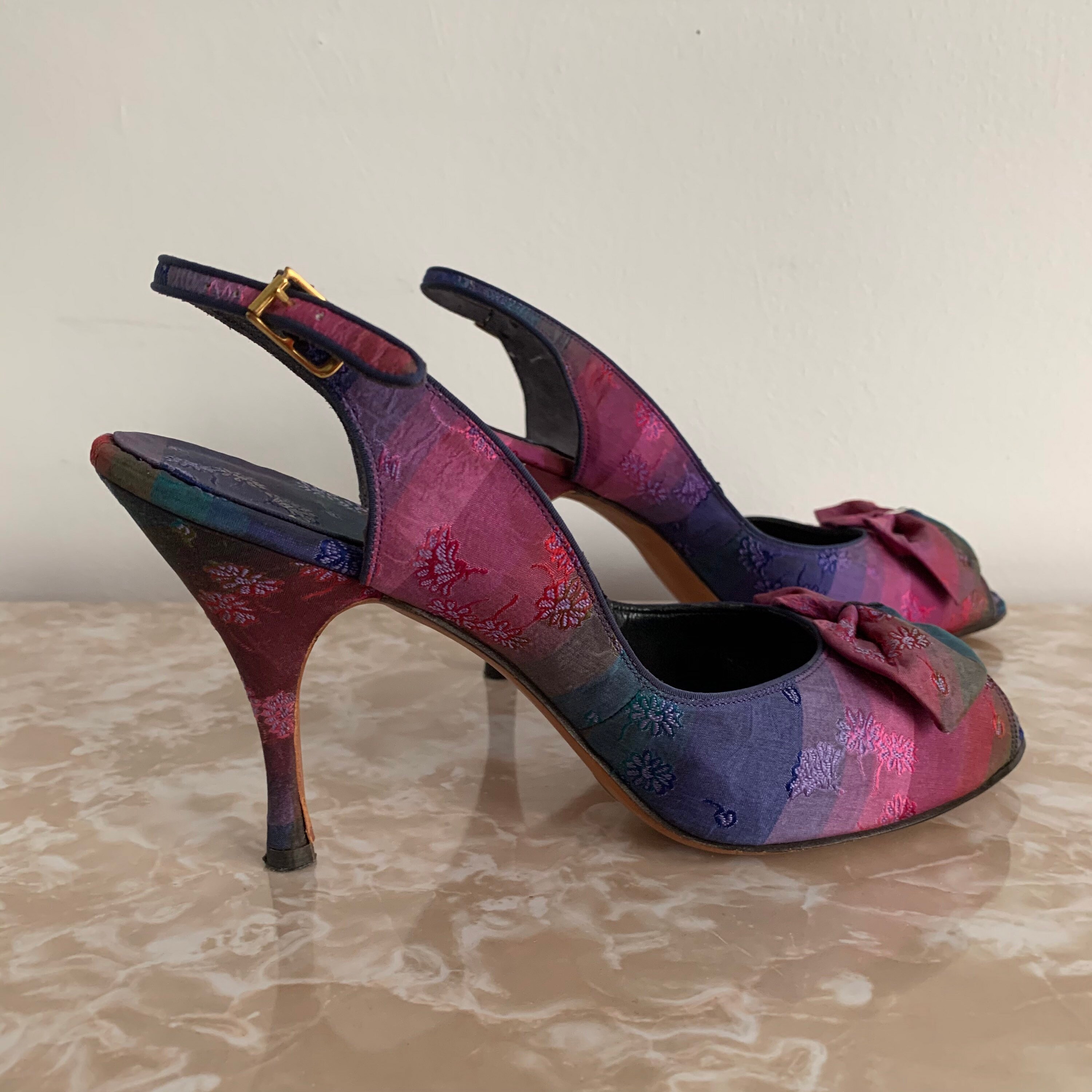 Rainbow 1950s Mademoiselle Leather & Taffeta Brocade | Etsy