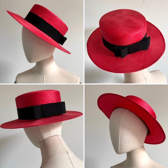 Red 1980s KANGOL Sisal Straw BOATER Style Hat Costume Race Week Fashion Sunhat Hat Size 56 Etsy UK