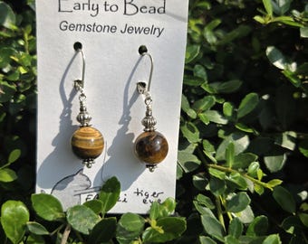 Tiger Eye earrings with sterling silver leverback clasp
