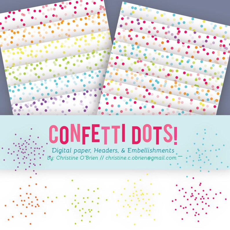 Confetti Dots Digital Paper, Headers, and Clip Art Embellishments Set