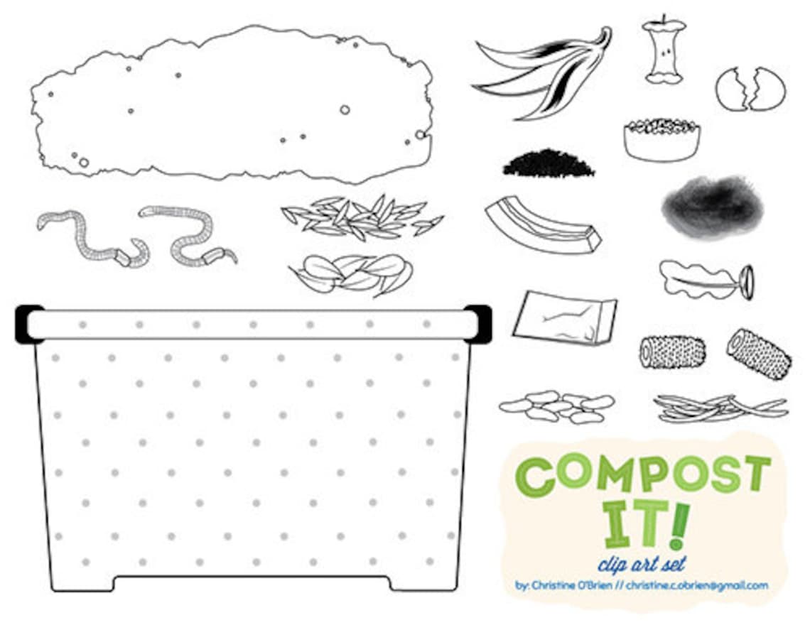 Compost It Compost Bin Clip Art Set Etsy