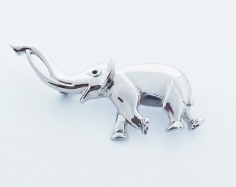 Vintage Small Silver Tone Dimensional Elephant Brooch by Sphinx