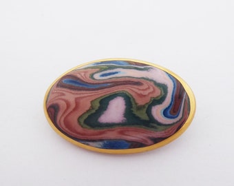 Vintage Bouchet Jersey Agateware Ceramic Oval Brooch