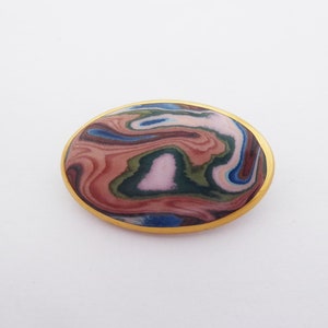 Vintage Bouchet Jersey Agateware Ceramic Oval Brooch image 1