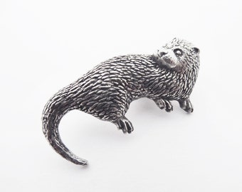 Vintage Hand Crafted Pewter Otter Lapel Pin Brooch by A R Brown