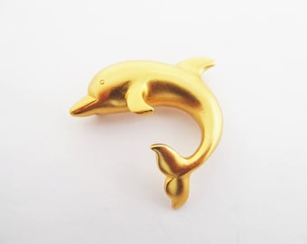 Vintage Carolee Matte Gold Tone Leaping Dolphin Brooch