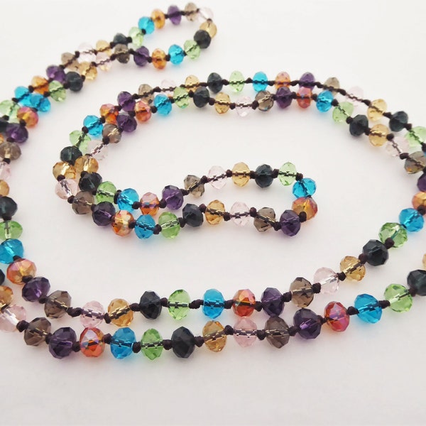 Vintage Retro Long Multi Colour Faceted Rondelle Glass Bead Necklace