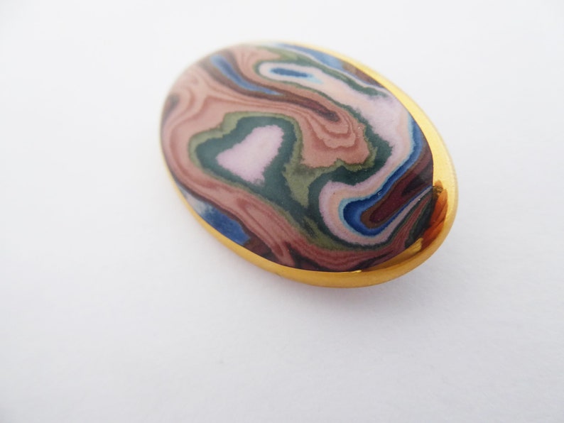 Vintage Bouchet Jersey Agateware Ceramic Oval Brooch image 4