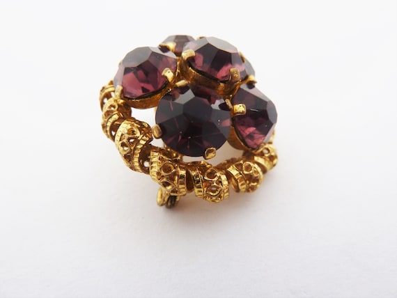 Vintage  Deep Purple Rhinestone Small Domed Brooc… - image 2