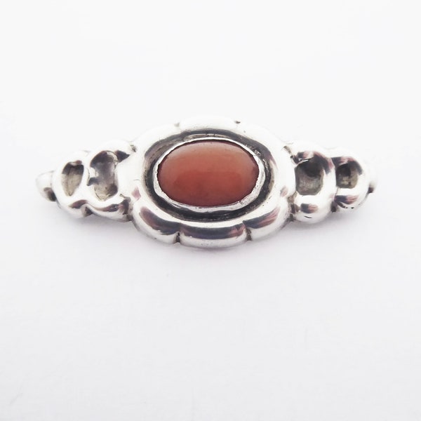 Antique Grann and Laglye Danish Skonvirke 830 Silver Brooch with Oval Amber Cabochon