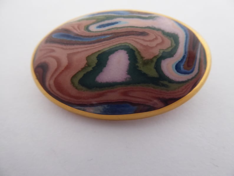 Vintage Bouchet Jersey Agateware Ceramic Oval Brooch image 6