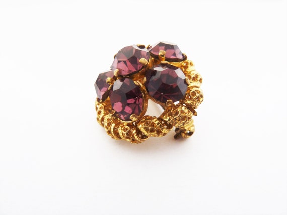 Vintage  Deep Purple Rhinestone Small Domed Brooc… - image 3