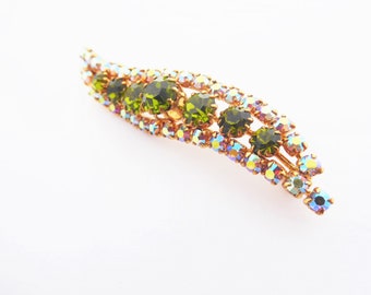 Vintage Multicolor Navette Rhinestone Leaf Brooch Hairclip Vintage Vintage Multicolor Navette Rhinestone Leaf Brooch Hairclip  main image 3