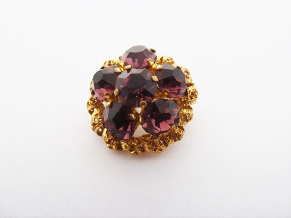 Vintage  Deep Purple Rhinestone Small Domed Brooc… - image 1