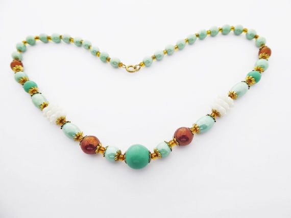 Collier De Perles Vertes En Verre Vintage – Longueur Ajustable, Sans Marque, Neuf Sans Emballage