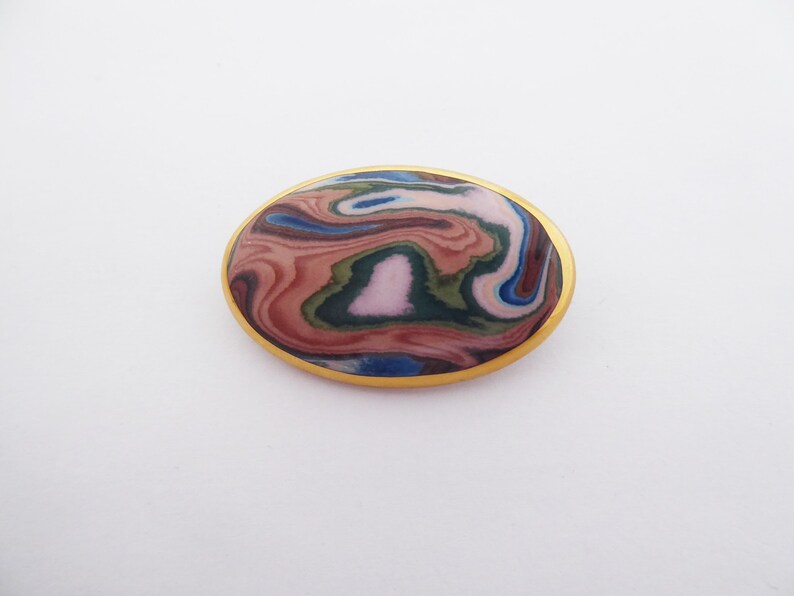 Vintage Bouchet Jersey Agateware Ceramic Oval Brooch image 1