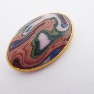 Vintage Bouchet Jersey Agateware Ceramic Oval Brooch image 3